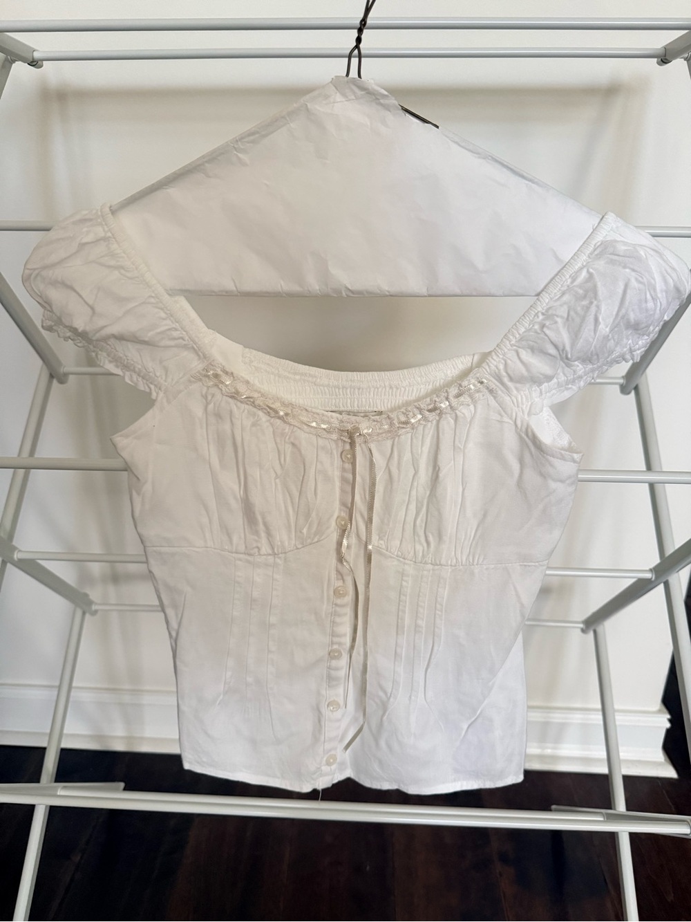 Hollister White Off-Shoulder Button-Front Women's Top - Size XS